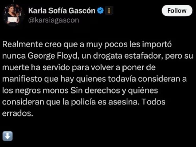 Karla Sofía Gascón y una nueva controversia: un comentario desafortunado sobre la tragedia de los Andes